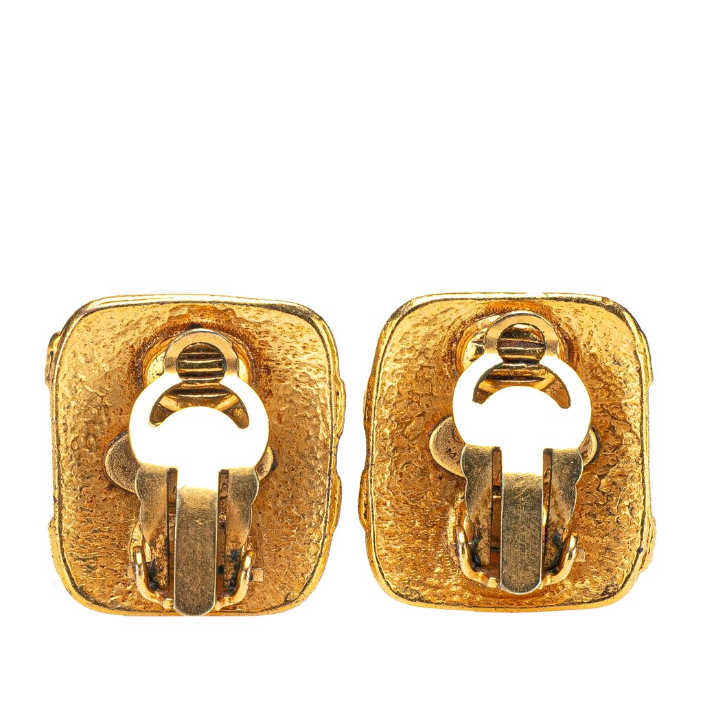 Chanel Gold Plated CC Square Clip On Earrings - Back view