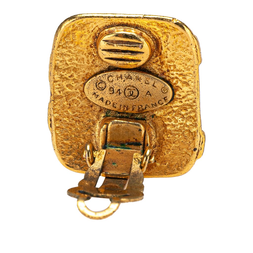 Chanel Gold Plated CC Square Clip On Earrings - Image 6