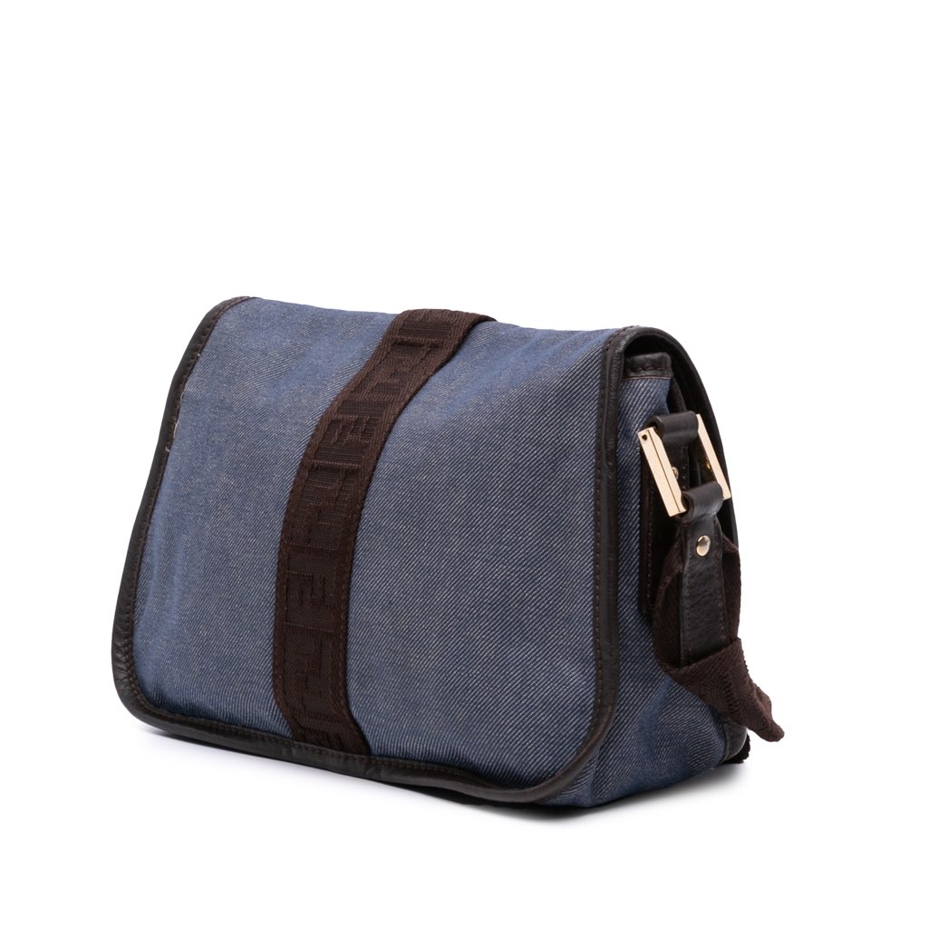 Fendi Zucca Trimmed Denim Buckle Flap Bag - Back view