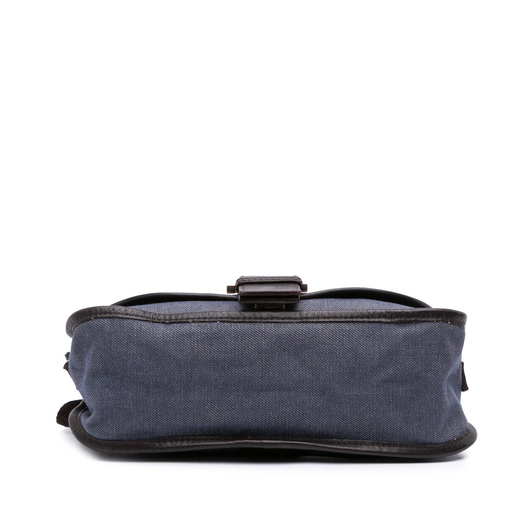 Fendi Zucca Trimmed Denim Buckle Flap Bag - Image 6