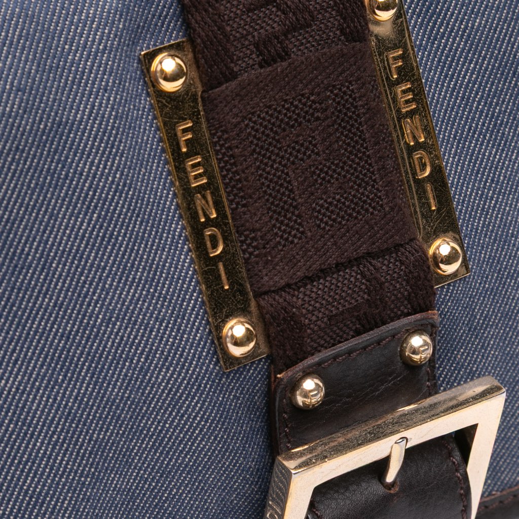 Fendi Zucca Trimmed Denim Buckle Flap Bag - Detail 2
