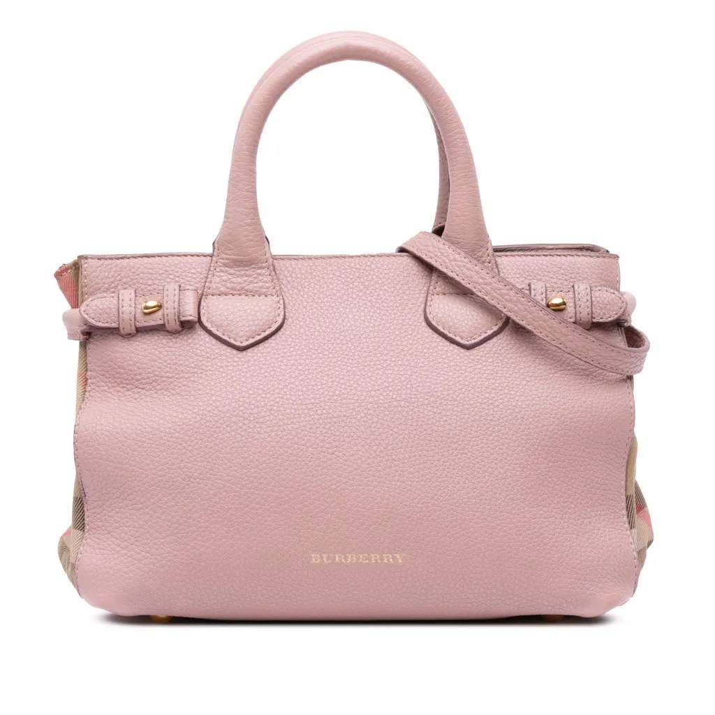 Burberry Small Calfskin and House Check Banner Bag Pink Leather Good - Front View