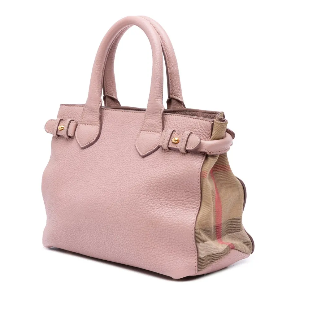 Burberry Small Calfskin and House Check Banner Bag Pink Leather Good - Back View