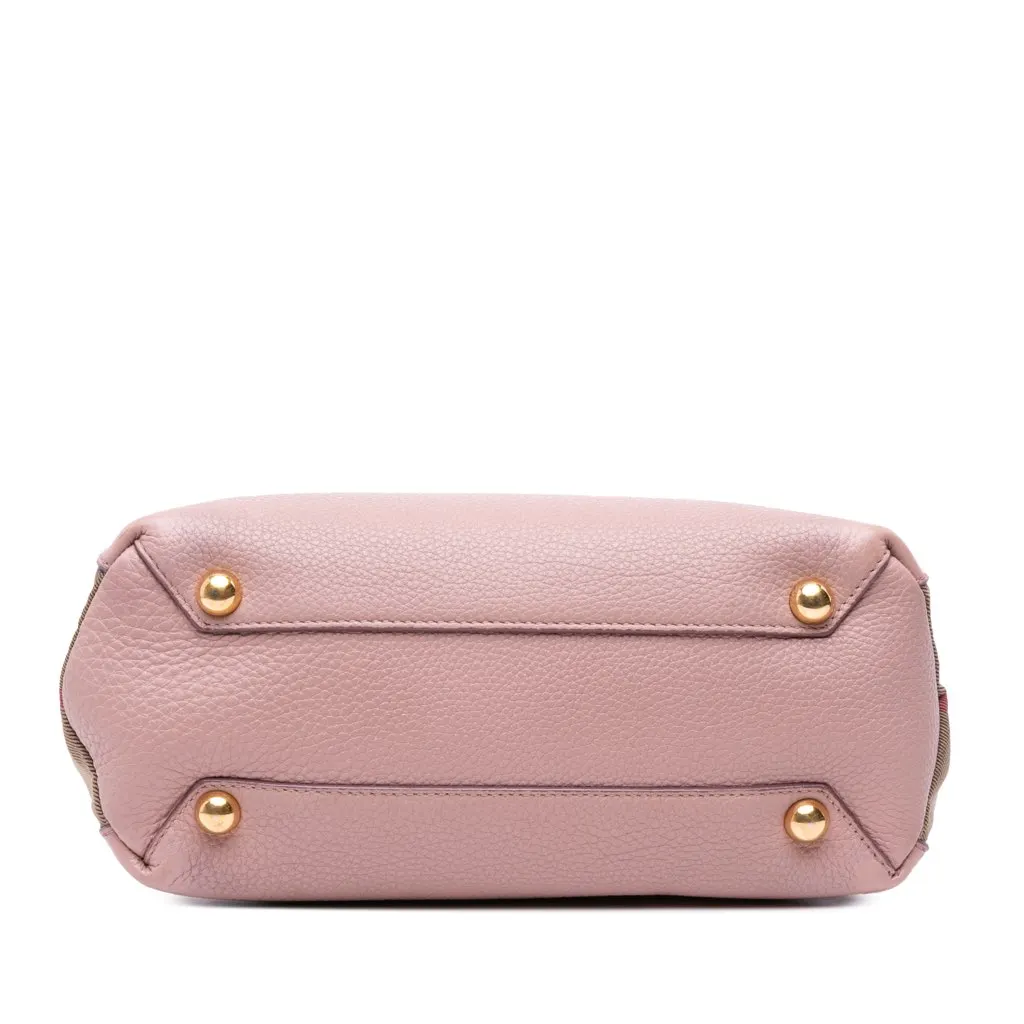 Burberry Small Calfskin and House Check Banner Bag Pink Leather Good - Inside View