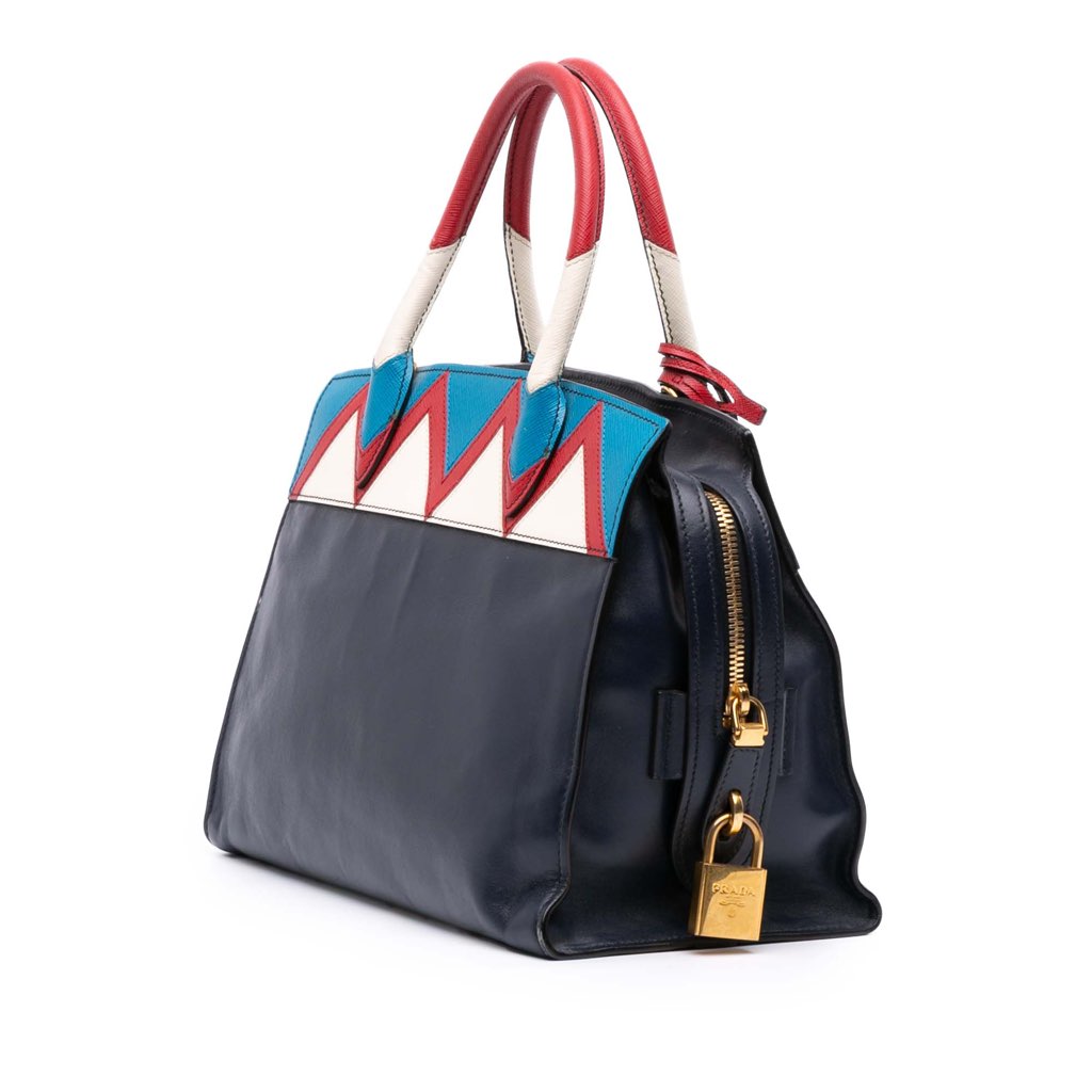 Prada Medium Saffiano Trimmed City Calf Greca Esplanade Satchel - 2