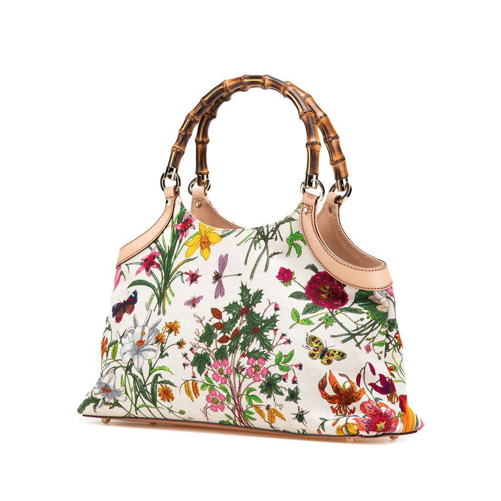 Gucci Flora Canvas Bamboo Handbag - 2