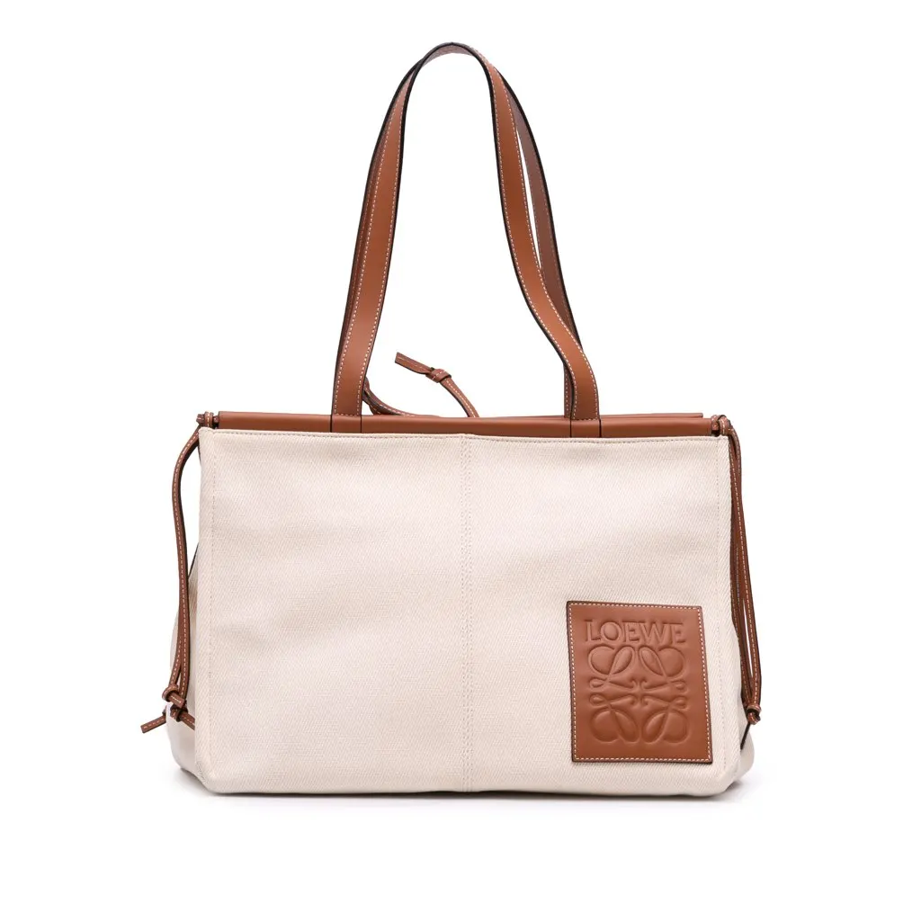 Loewe Large Canvas Cushion Tote Brown Canvas Good - Front View