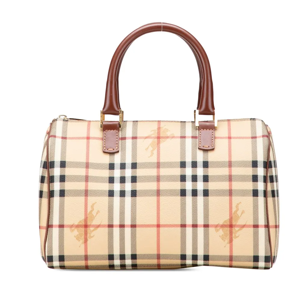 Burberry Haymarket Check Coated Canvas Boston Bag Brown Canvas Good - Front View
