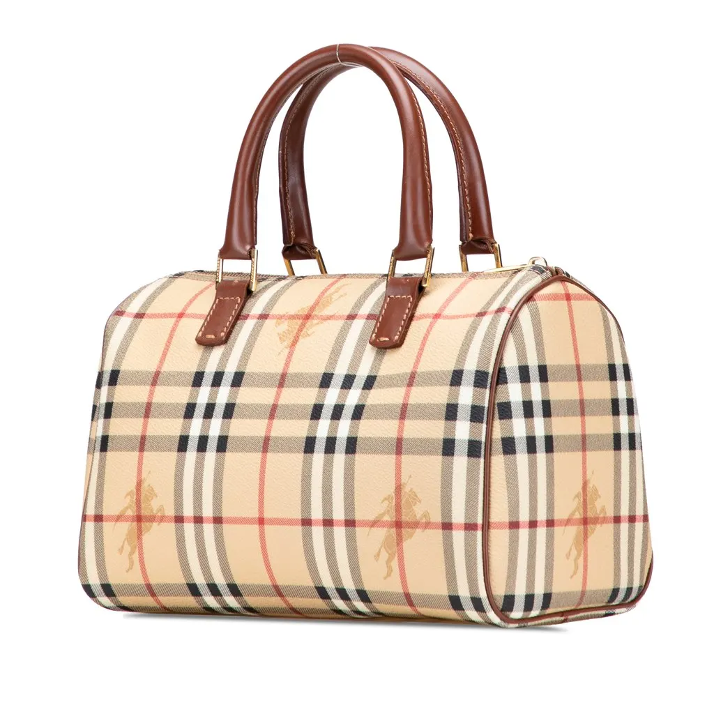 Burberry Haymarket Check Coated Canvas Boston Bag Brown Canvas Good - Back View
