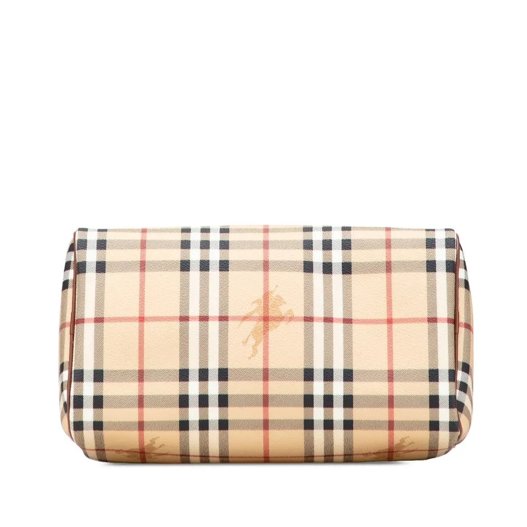 Burberry Haymarket Check Coated Canvas Boston Bag Brown Canvas Good - Inside View