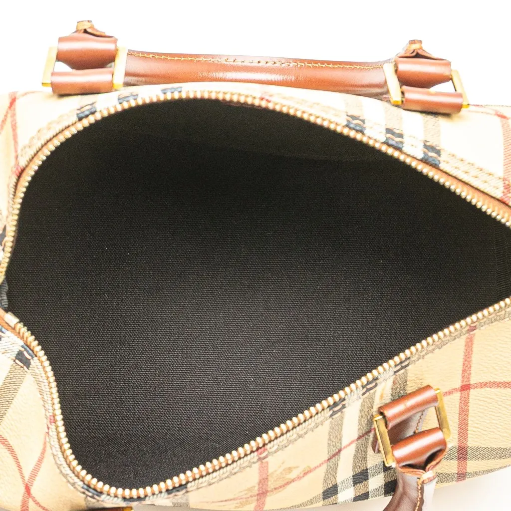 Burberry Haymarket Check Coated Canvas Boston Bag Brown Canvas Good - Model View