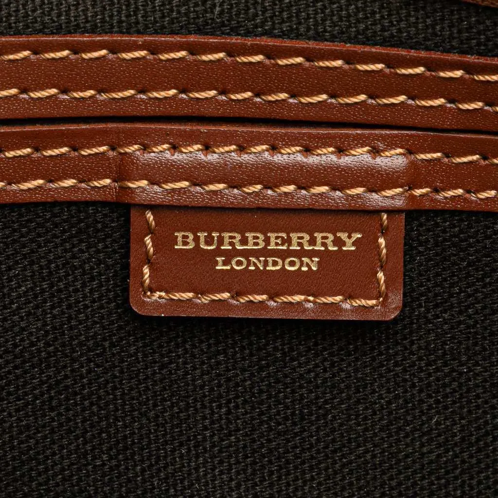 Burberry Haymarket Check Coated Canvas Boston Bag Brown Canvas Good - Box View