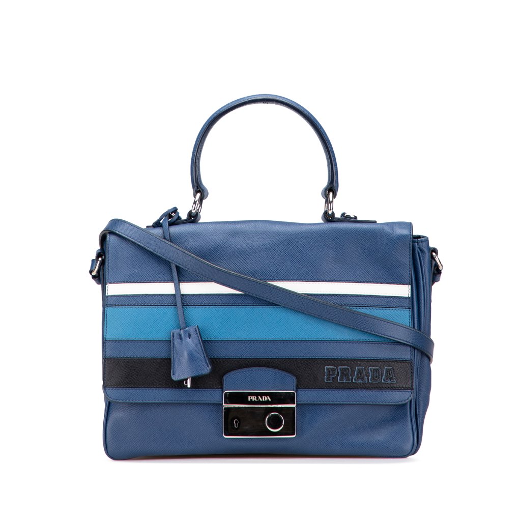 Prada Saffiano Righe Sound Lock Satchel