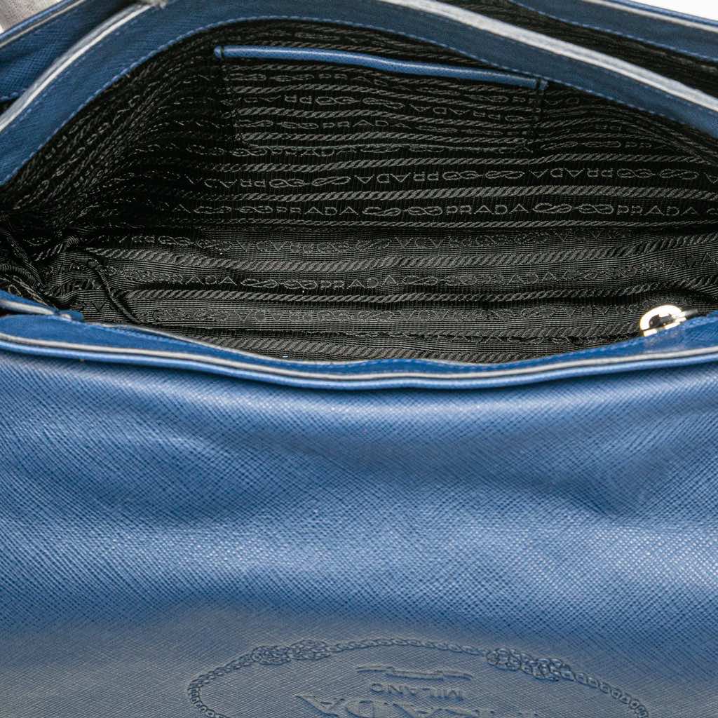 Prada Saffiano Righe Sound Lock Satchel - 4