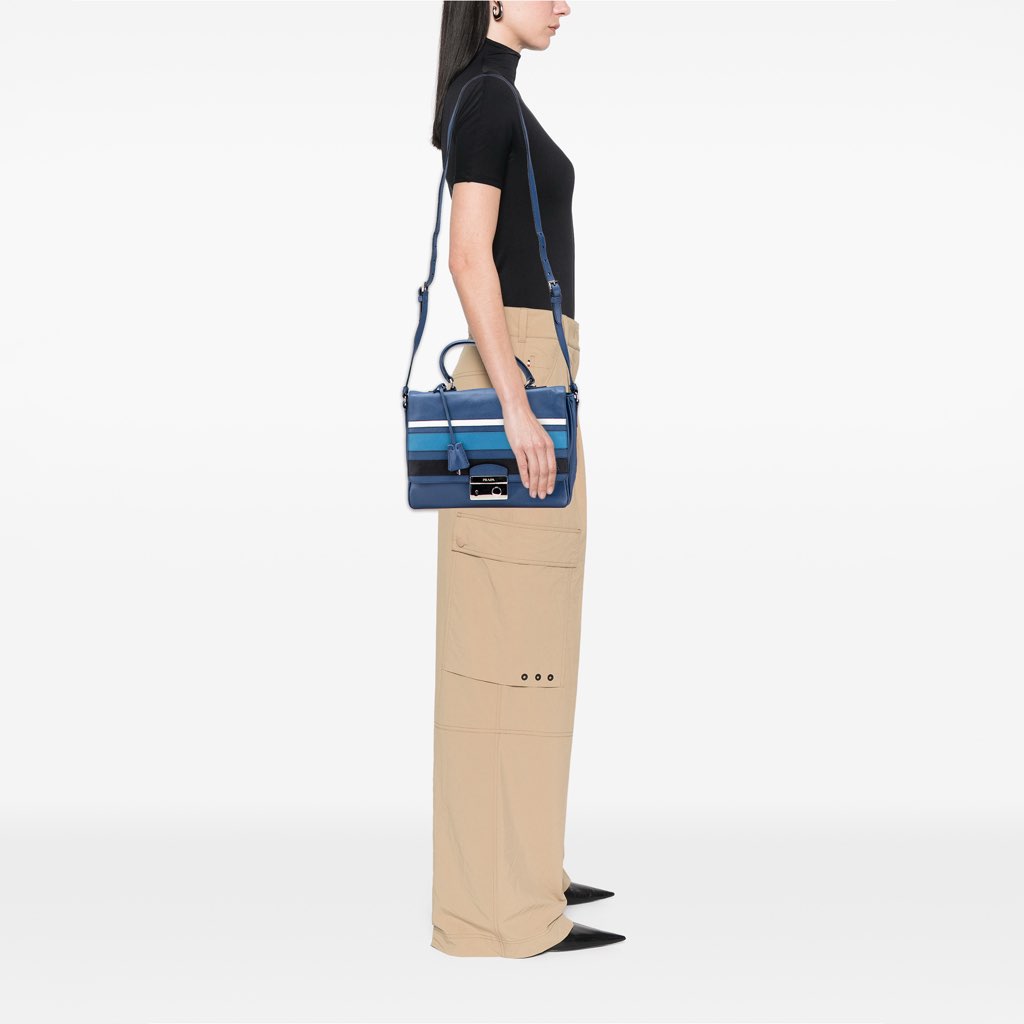 Prada Saffiano Righe Sound Lock Satchel - Image 12