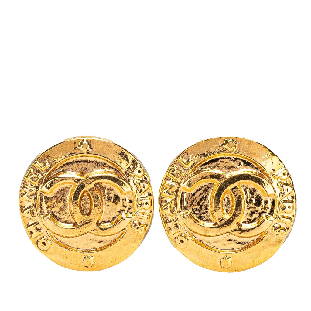 Chanel Gold Plated CC Round Clip On Earrings
