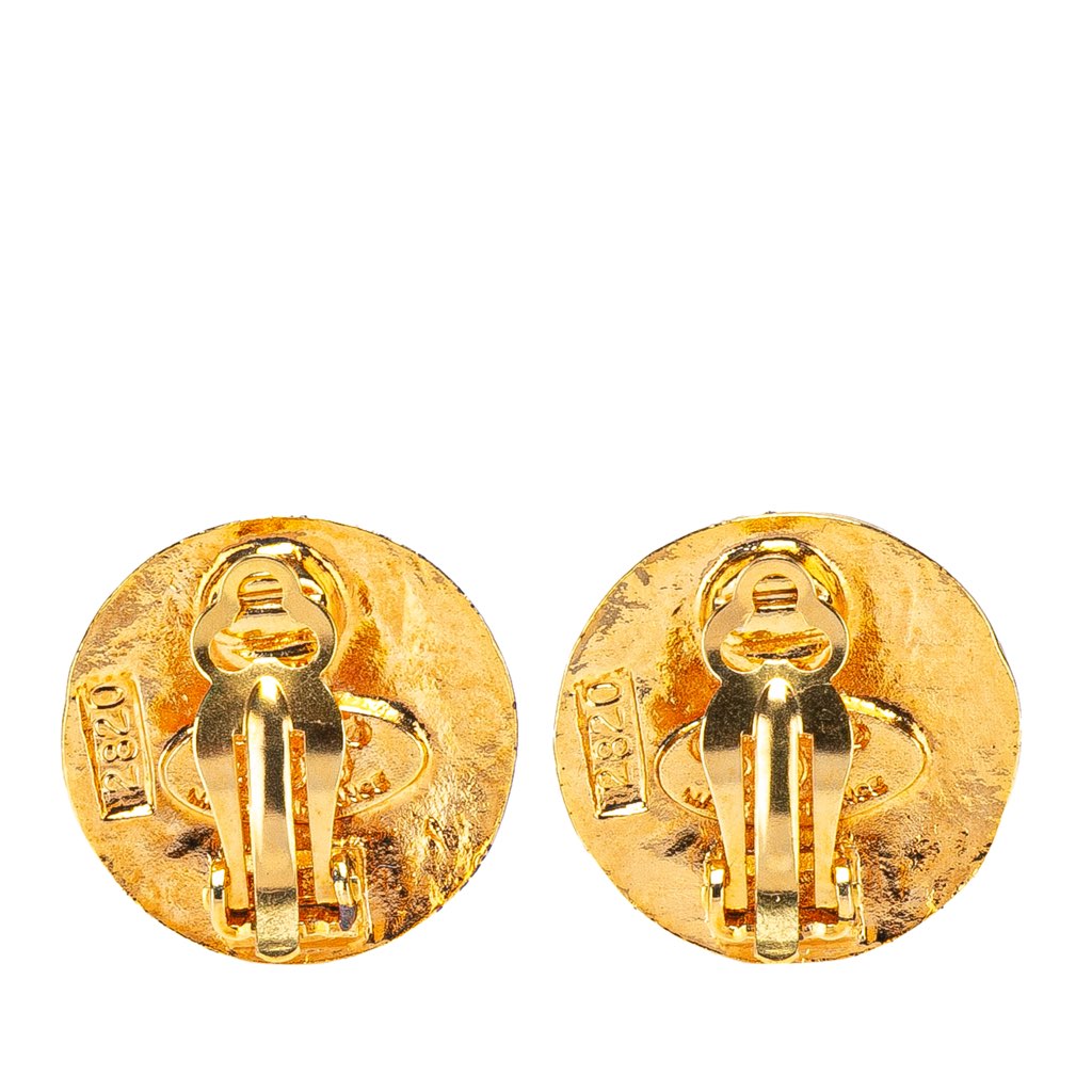 Chanel Gold Plated CC Round Clip On Earrings - Back view