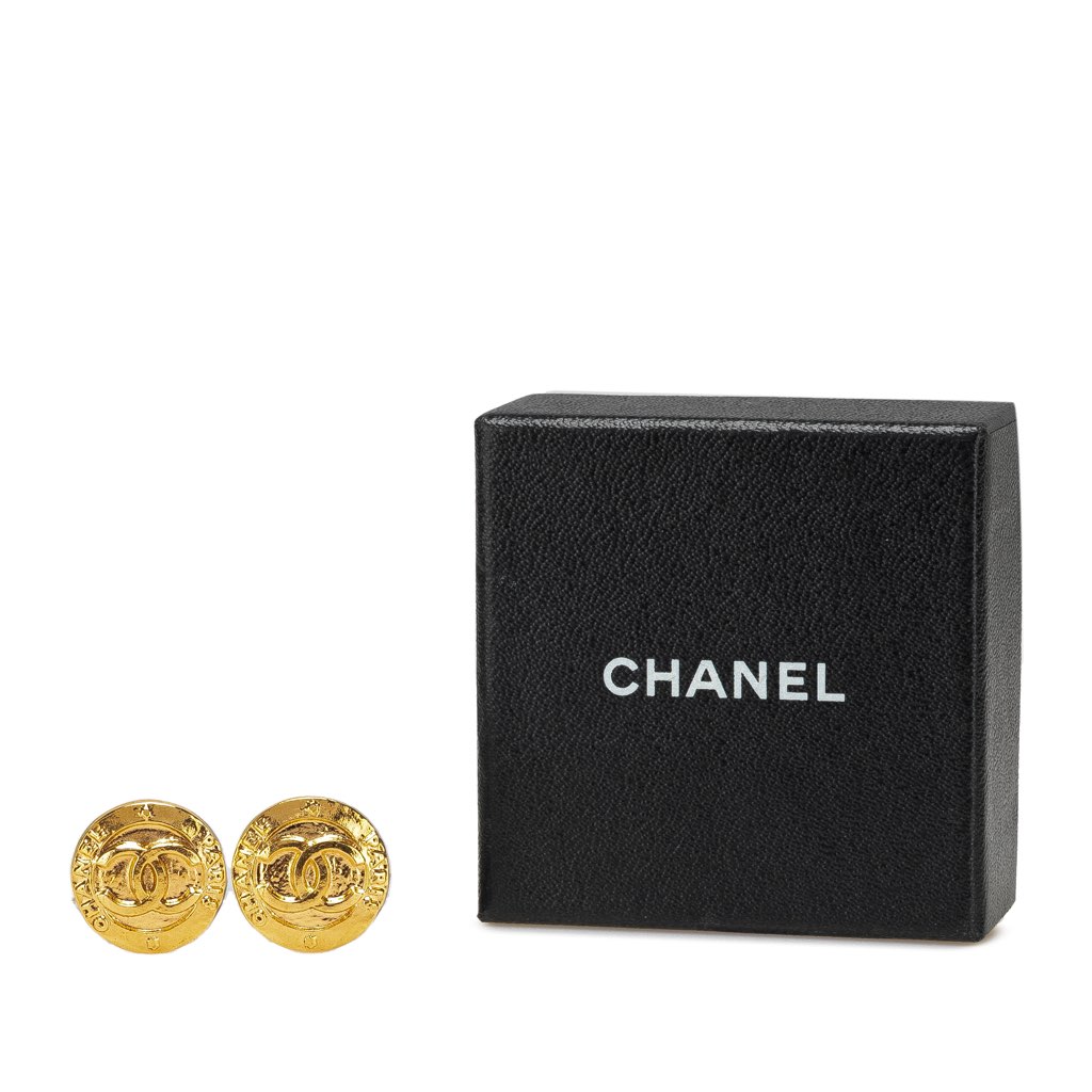 Chanel Gold Plated CC Round Clip On Earrings - 4
