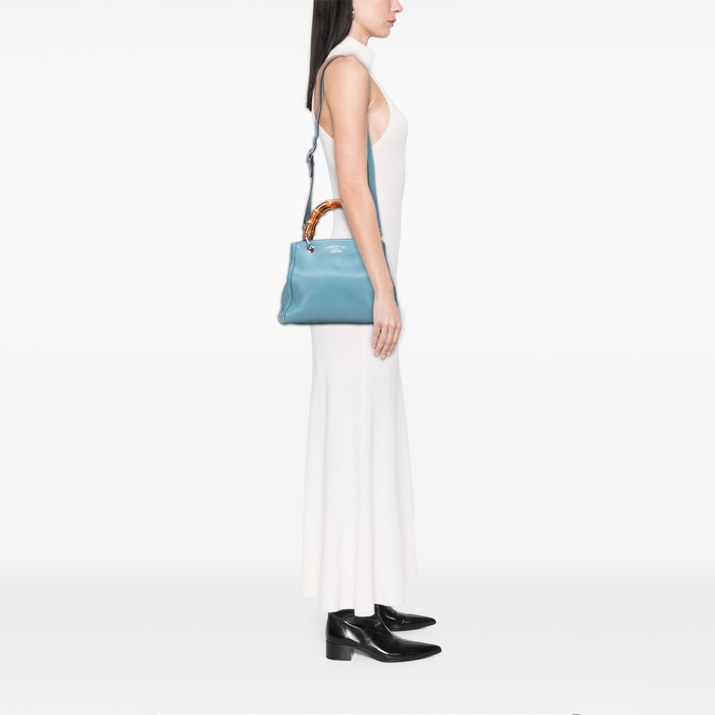 Gucci Small Calfskin Bamboo Shopper Satchel - Image 12