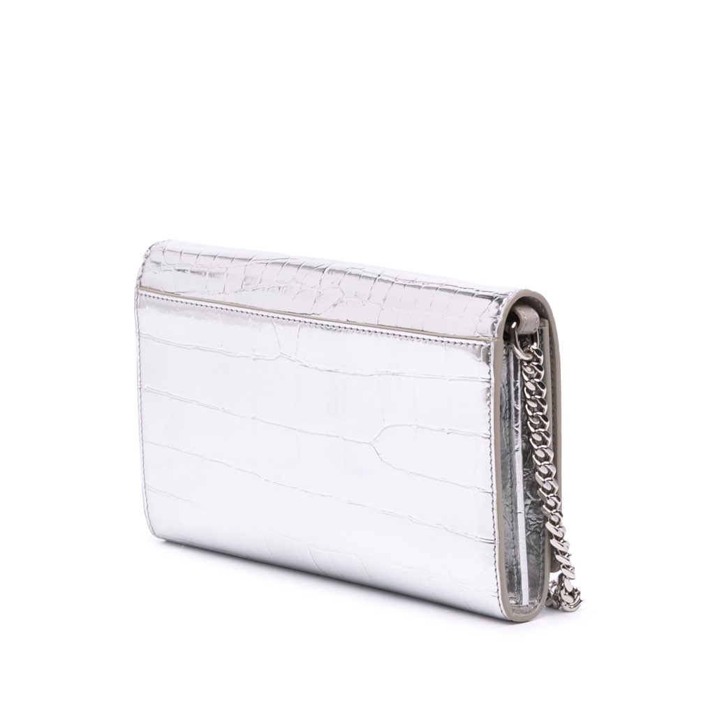 Burberry Croc Embossed Metallic Calfskin Hannah Wallet On Chain - 2