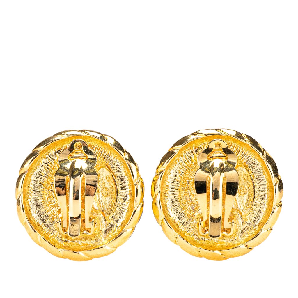 Chanel Gold Plated CC Button Clip on Earrings - 2
