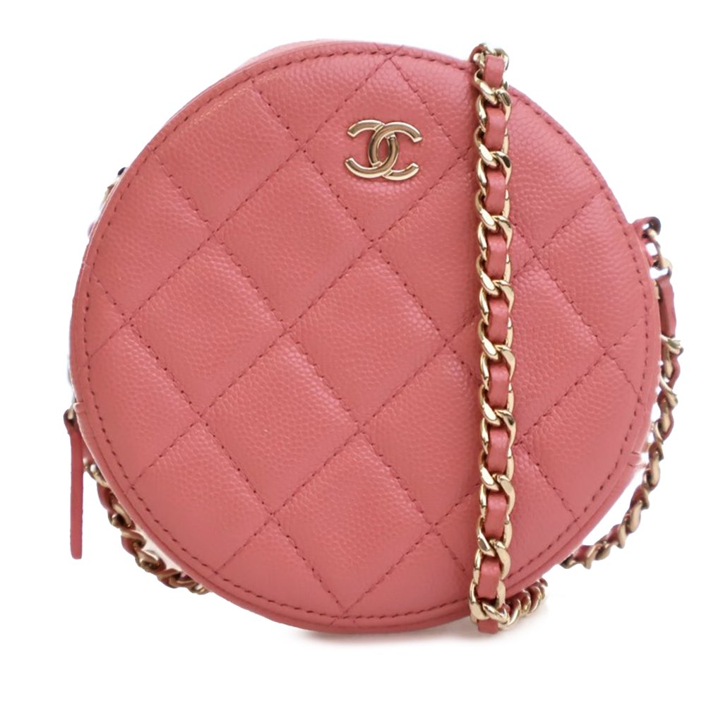 Chanel Quilted Caviar Round Clutch With Chain
