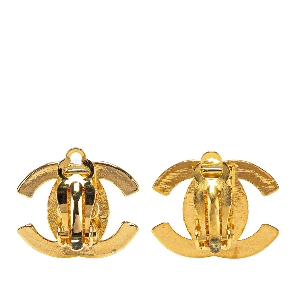 Chanel Gold Plated CC Turn Lock Clip On Earrings - 2