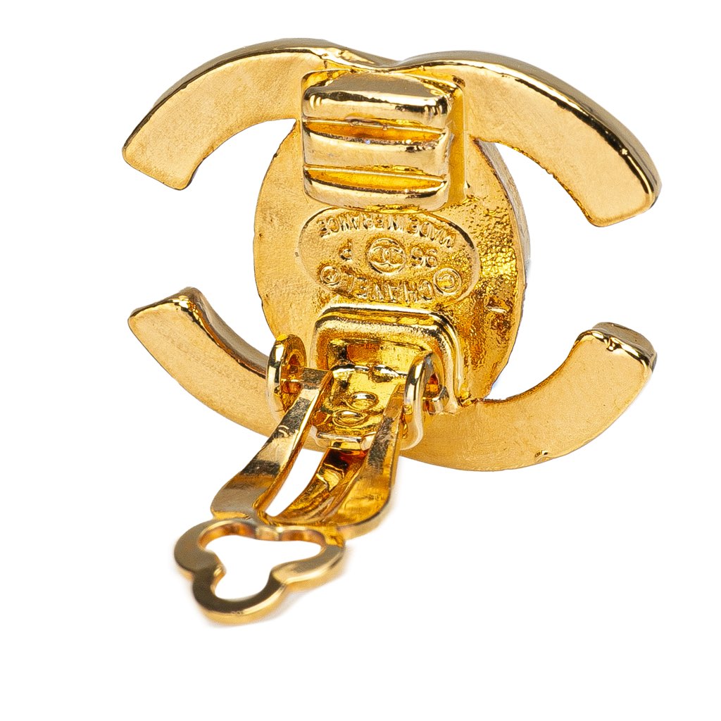 Chanel Gold Plated CC Turn Lock Clip On Earrings - 3