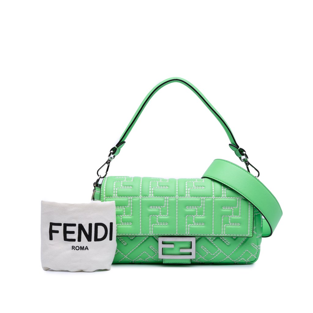 Fendi Zucca Embossed Stitched Leather Baguette Satchel - Image 13