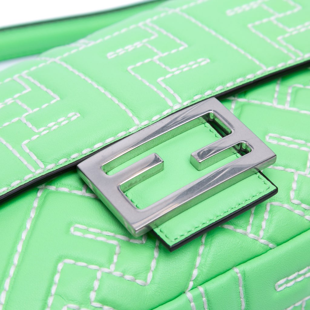 Fendi Zucca Embossed Stitched Leather Baguette Satchel - Detail 1