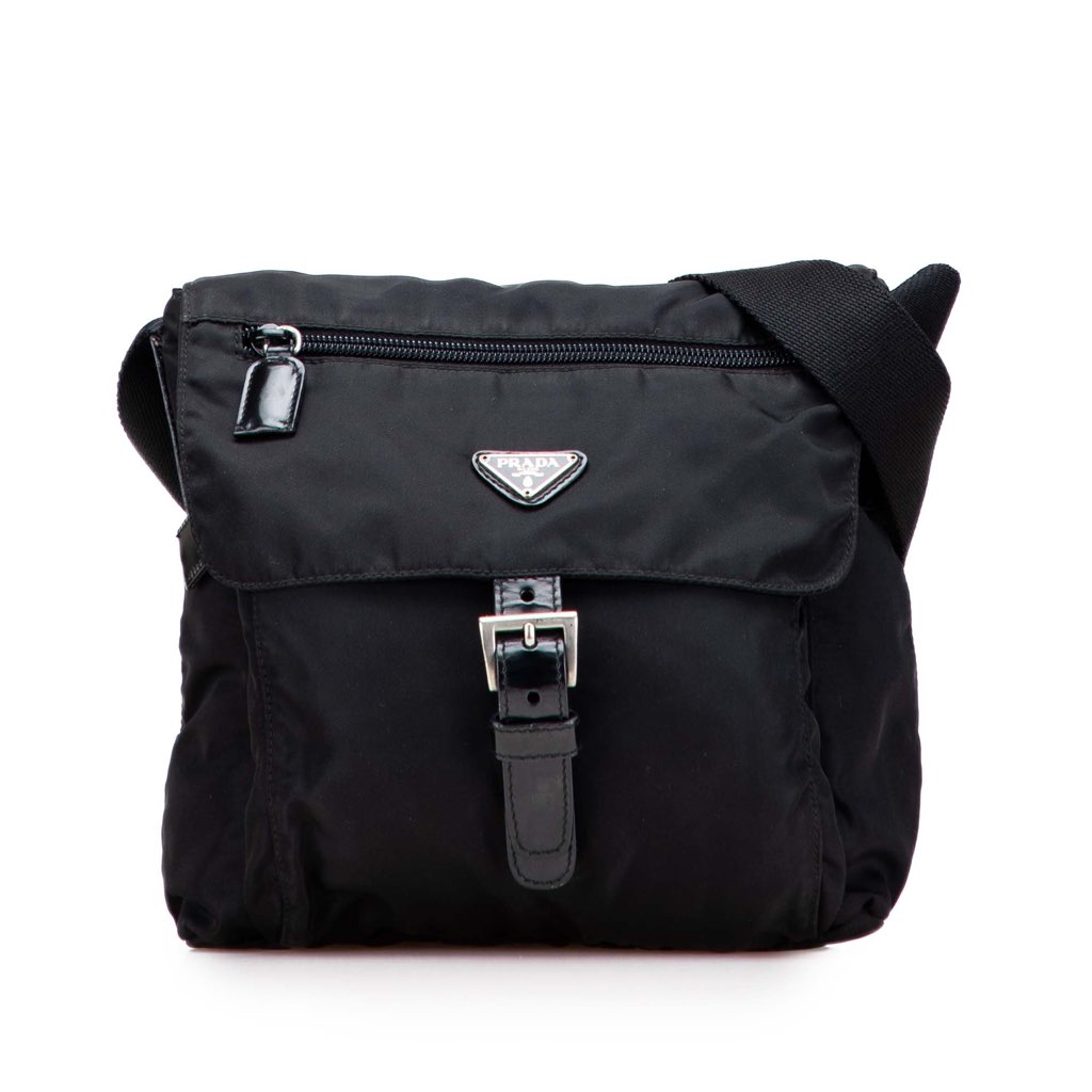 Prada Tessuto Zip Buckle Messenger Bag