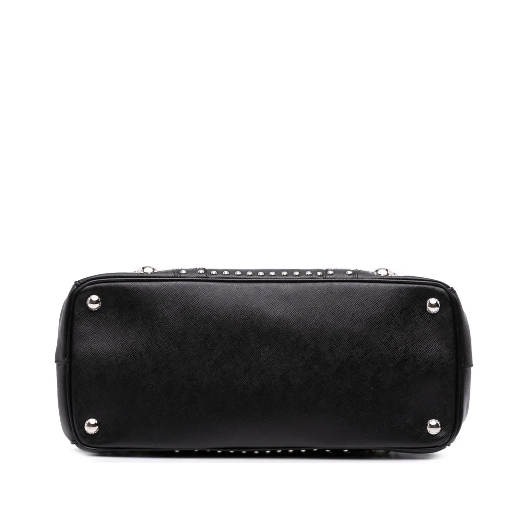 Prada Saffiano Turnlock Double Zip Studded Tote Black Leather Good - Inside View