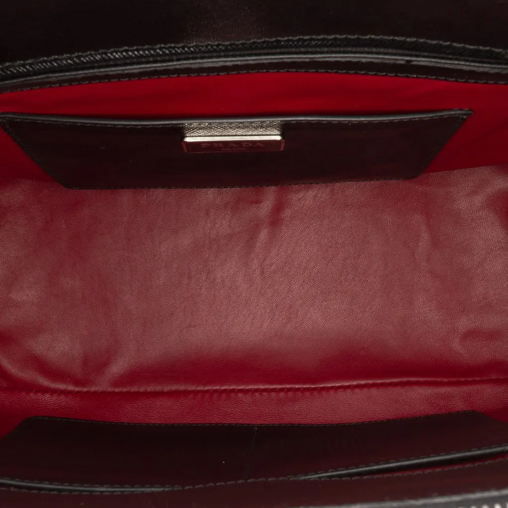 Prada Saffiano Turnlock Double Zip Studded Tote Black Leather Good - Model View
