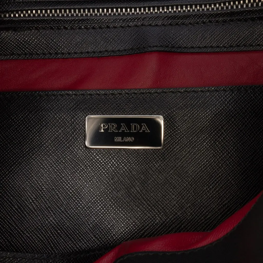 Prada Saffiano Turnlock Double Zip Studded Tote Black Leather Good - Box View