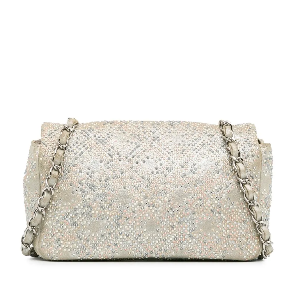 Chanel Mini Iridescent and Studded Calfskin Flap Silver Leather Good - Inside View