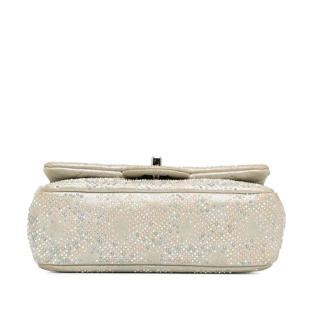 Chanel Mini Iridescent and Studded Calfskin Flap Silver Leather Good - Model View
