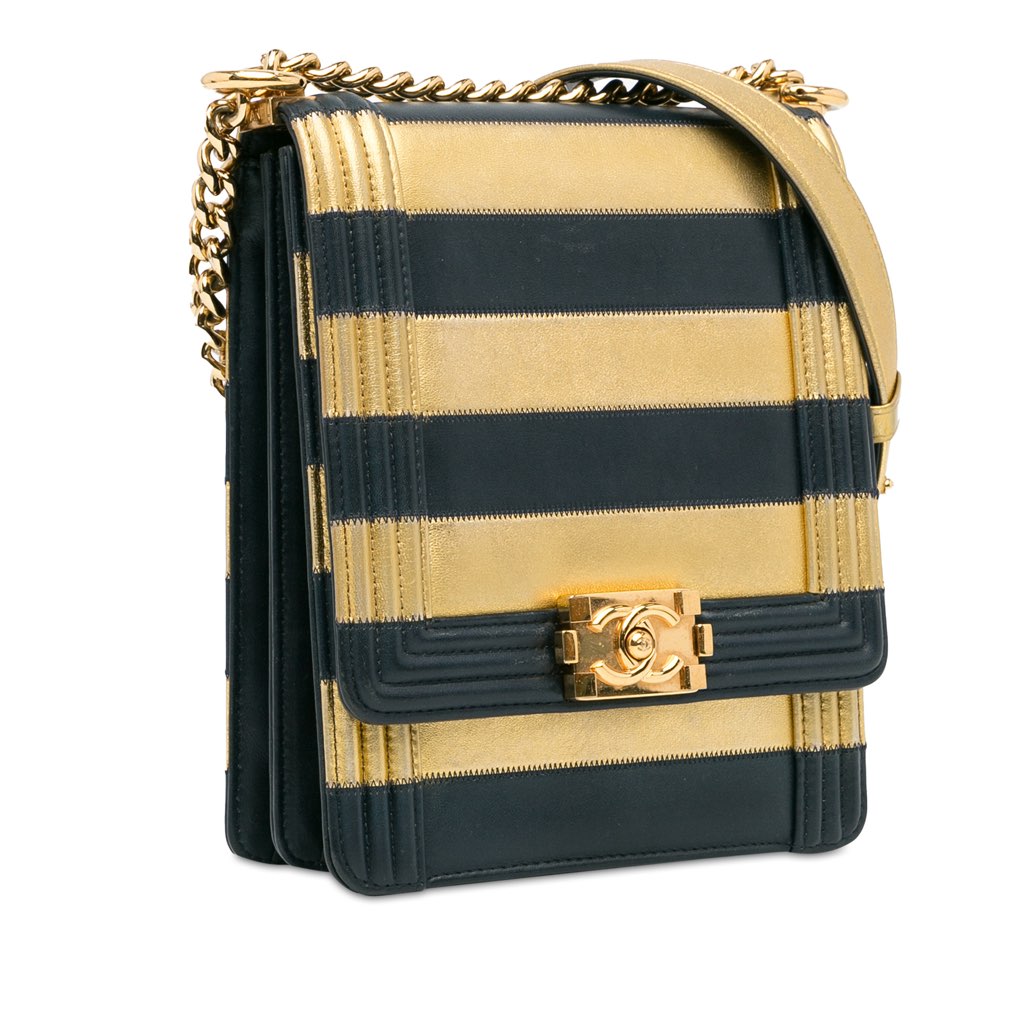 Chanel Metallic Lambskin Striped North South Boy Flap - 2