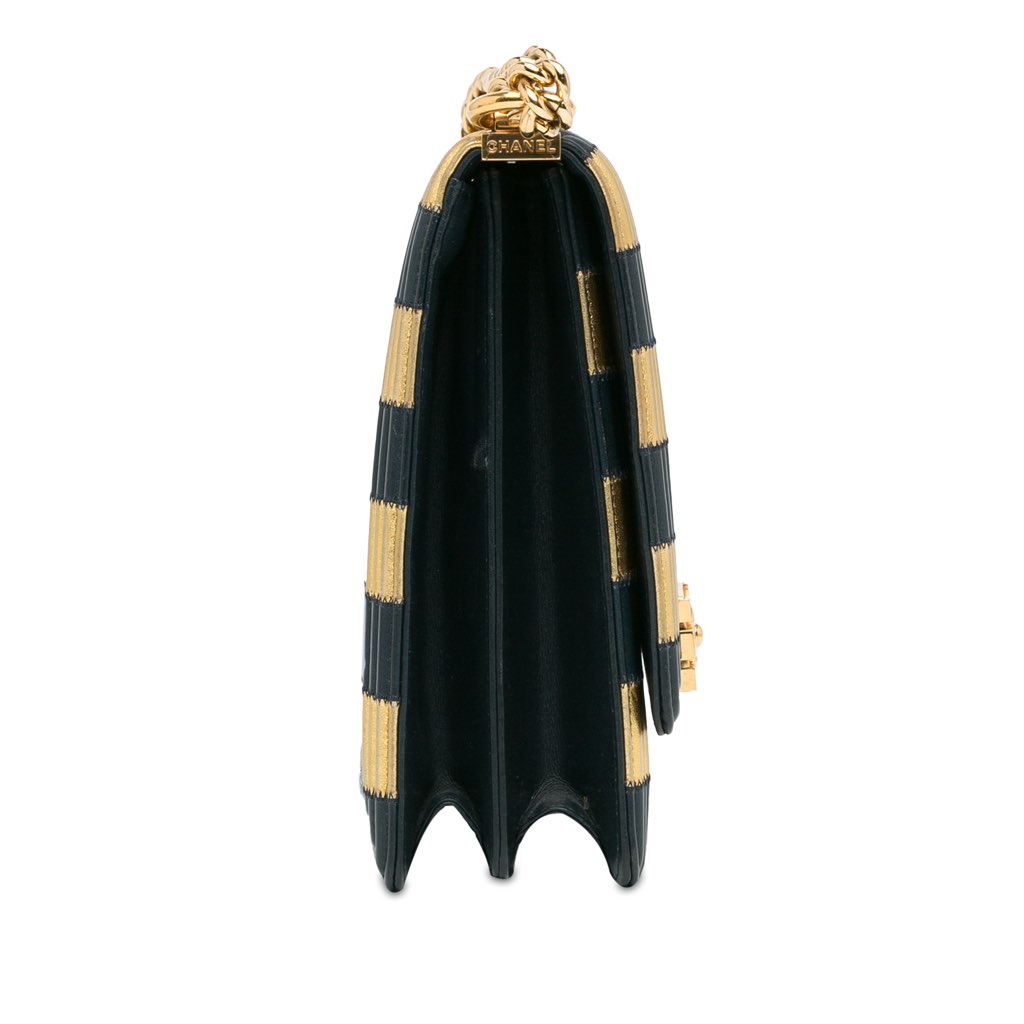 Chanel Metallic Lambskin Striped North South Boy Flap - 3