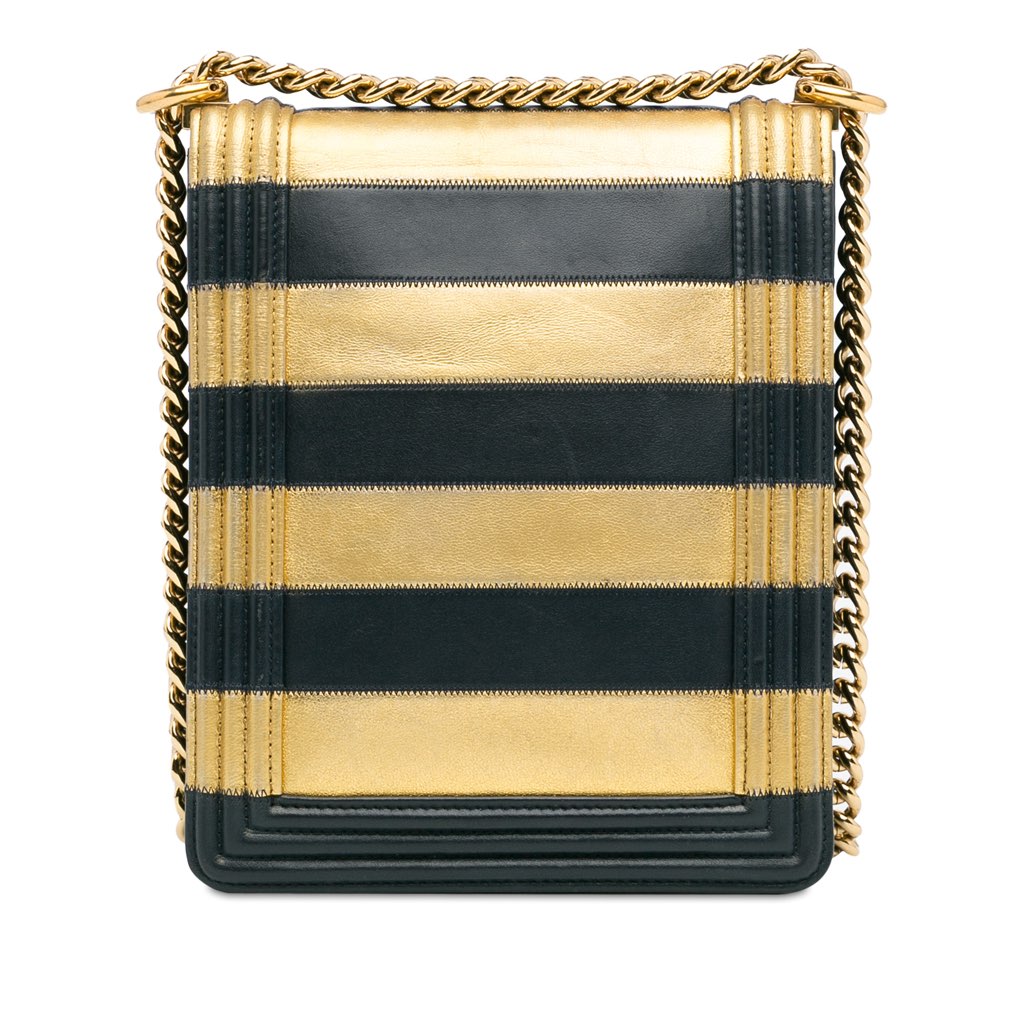 Chanel Metallic Lambskin Striped North South Boy Flap - 4