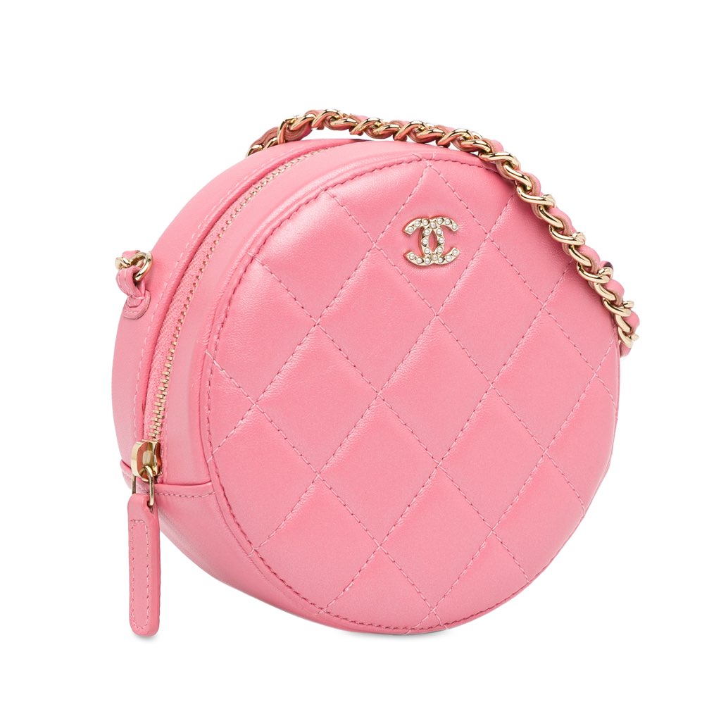 Chanel CC Quilted Lambskin Pearl Crush Round Clutch with Chain - 2