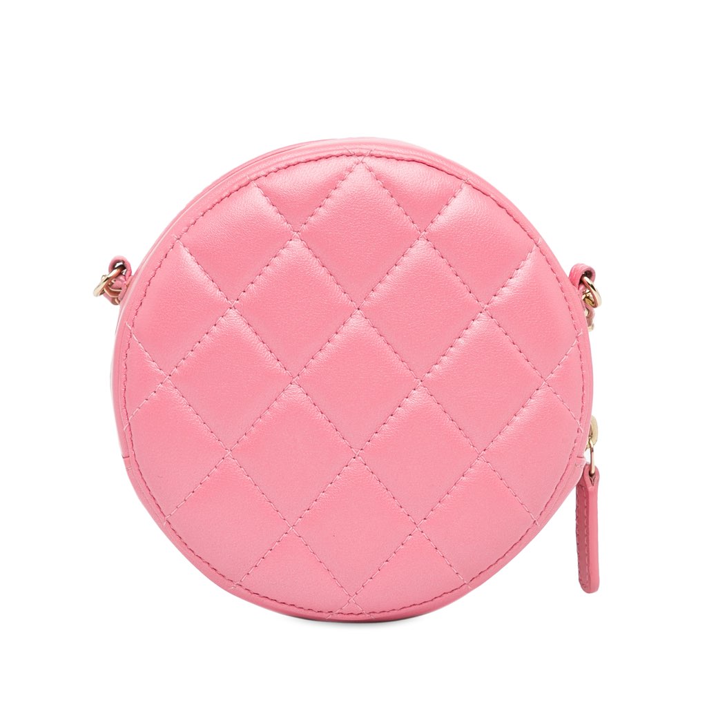 Chanel CC Quilted Lambskin Pearl Crush Round Clutch with Chain - 3
