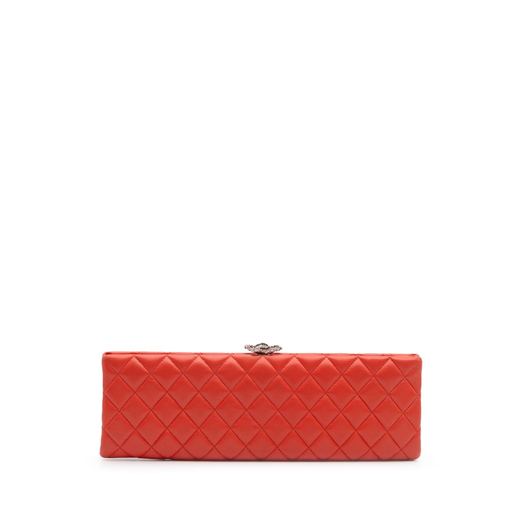 Chanel Quilted Lambskin Crystal Camellia Long Clutch