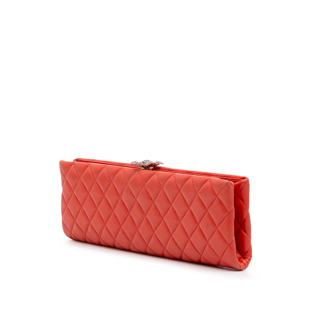 Chanel Quilted Lambskin Crystal Camellia Long Clutch - Back view