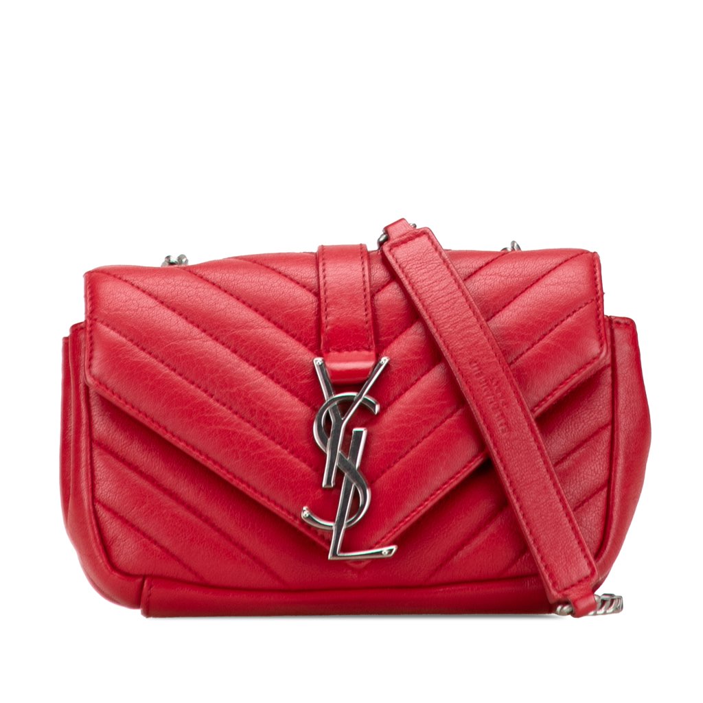Saint Laurent Baby Sheepskin Chevron Classic Monogram Chain Bag