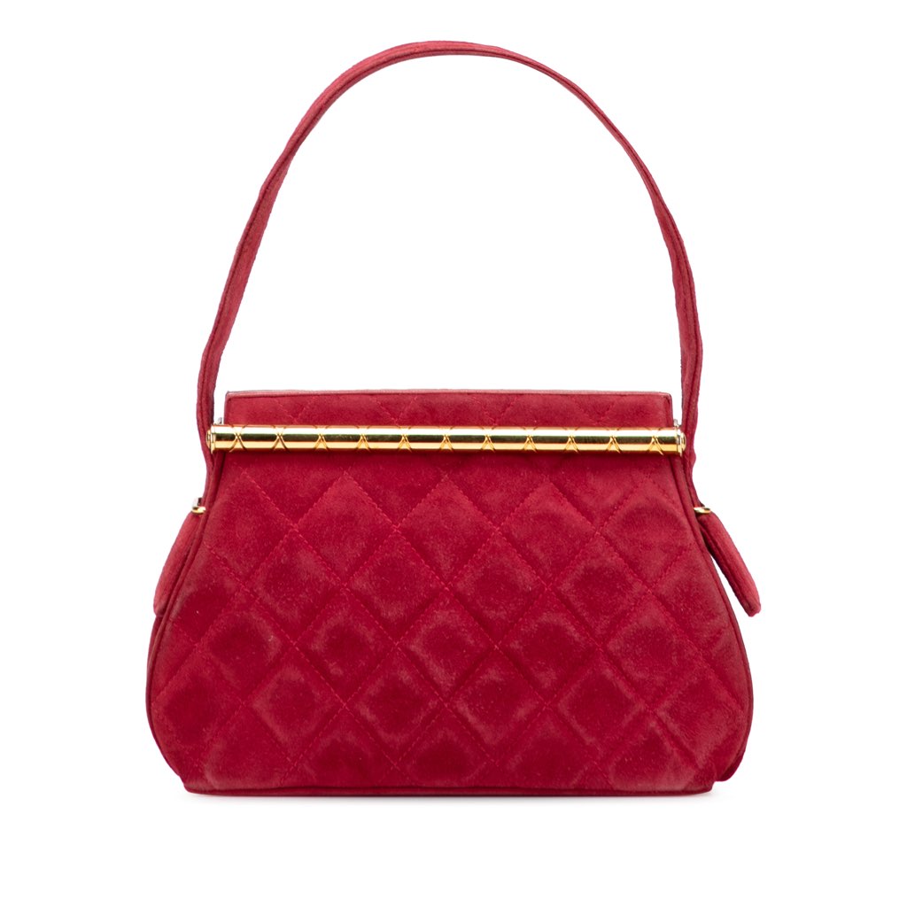 Chanel Quilted Suede Metal Frame Handbag