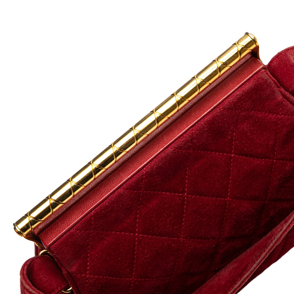 Chanel Quilted Suede Metal Frame Handbag - Image 10