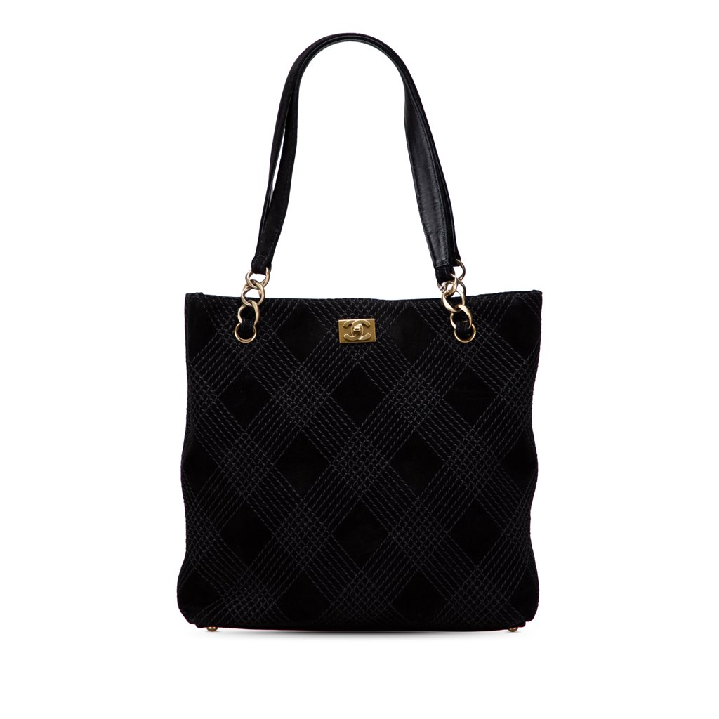 Chanel CC Stitched Suede Tote