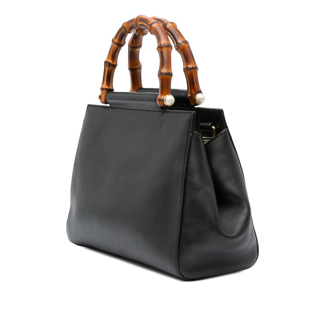 Gucci Small Leather Bamboo Nymphaea Satchel - 2