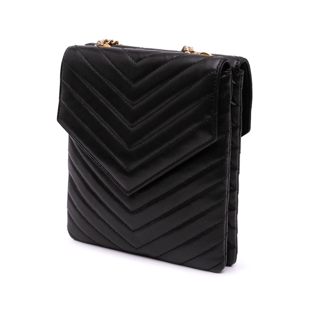 Saint Laurent Lambskin Chevron Monogram Double Flap Crossbody - 2