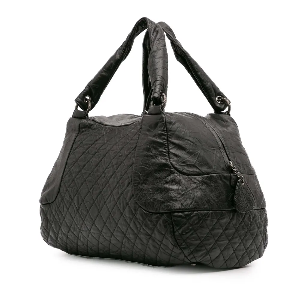 Chanel CC Quilted Aged Calfskin Coco Rider Bowling Bag Black Leather Good - Back View